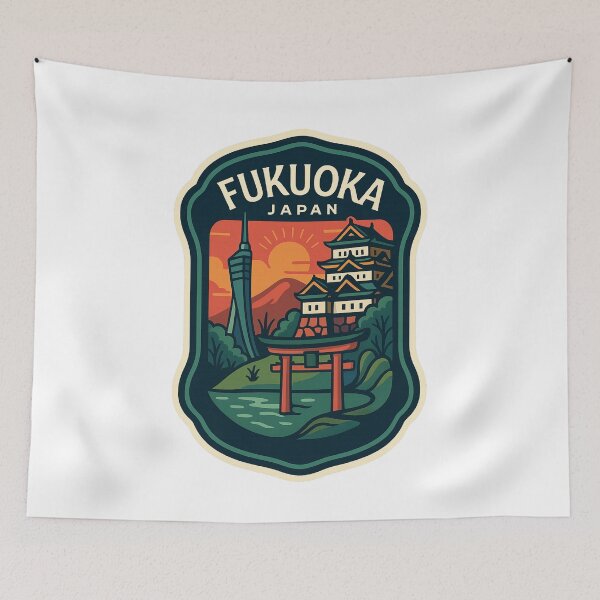 Item preview, Fukuoka Japan Castle View with Torii and Mountains designed and sold by Aryabek.