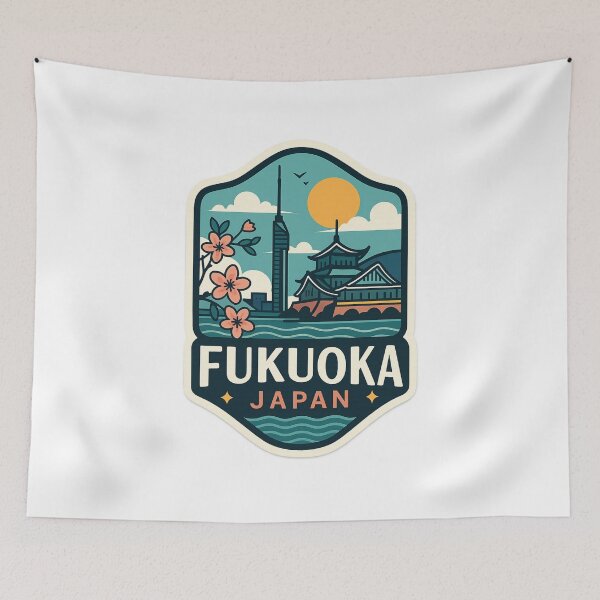 Item preview, Fukuoka Japan Skyline with Sakura and Coastal Views designed and sold by Aryabek.