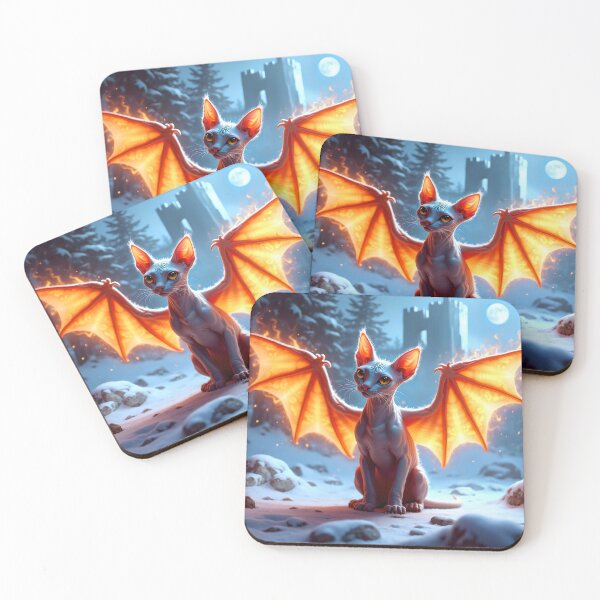 Item preview, A Young Sphynx Dragon Cat's First Snow designed and sold by Lava Tigers Art.
