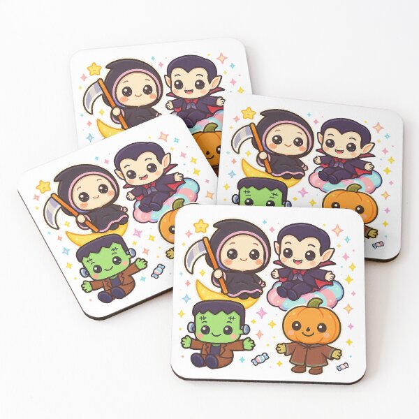 Item preview, Kawaii Halloween Squad – Cute Grim Reaper, Vampire, Pumpkin & Frankenstein Sticker designed and sold by Heather's Creative Apparel.