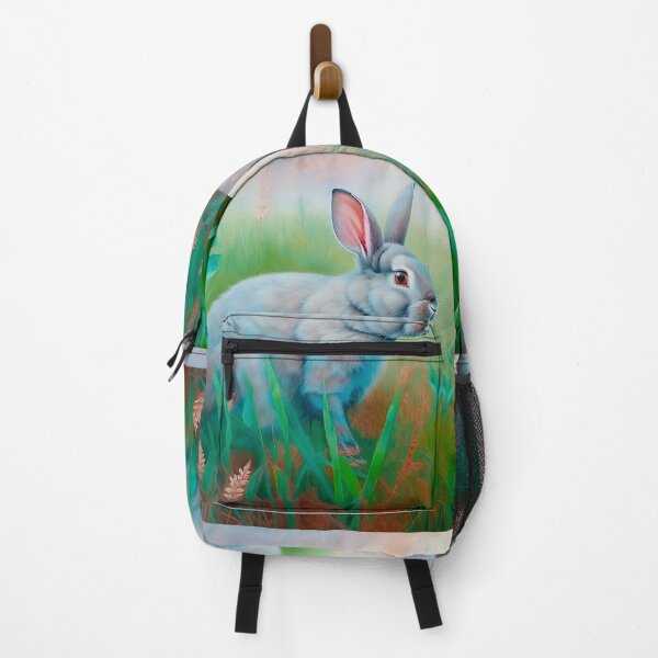 Item preview, A cute rabbit is sitting on the lawn iamong flowers and grass. The painting is in the style of vintage oil painting. designed and sold by LanaGustavsson.