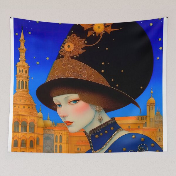 Item preview, Beautiful Lady in a Fantastic Hat at the Venetian Carnival against The Backdrop of The Urban Landscape. designed and sold by LanaGustavsson.