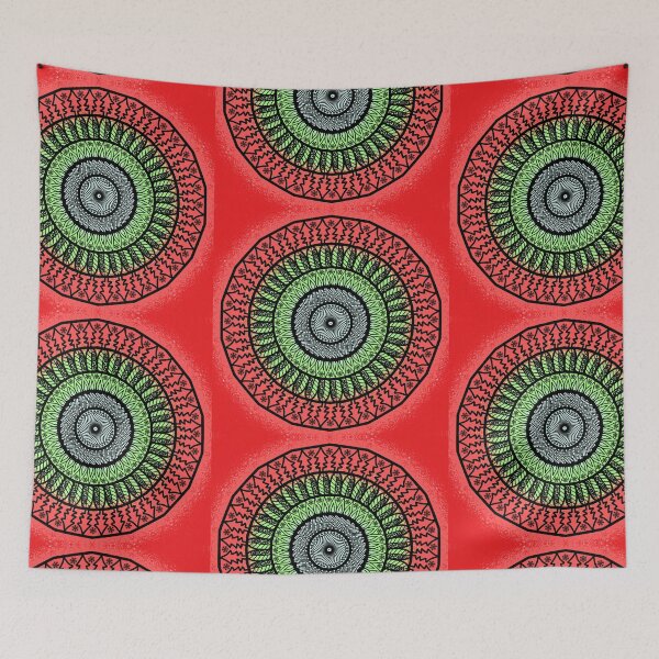 Item preview, Red and green Christmas floral festive holidays snowflake ornament mandala pattern designed and sold by DivineMandala.