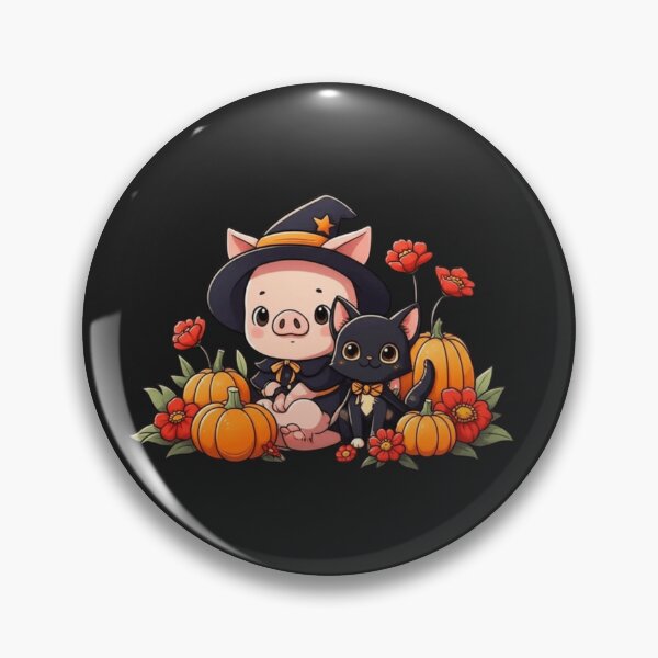 Item preview, Cute Chibi Pig with Black Cat – Funny Kawaii Halloween Design designed and sold by ColorSplash123.