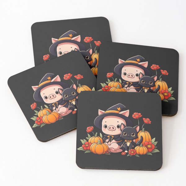 Item preview, Cute Chibi Pig with Black Cat – Funny Kawaii Halloween Design designed and sold by ColorSplash123.
