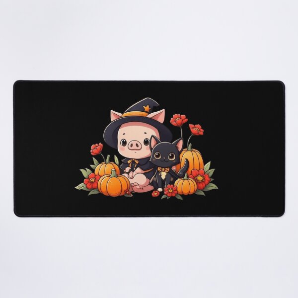 Item preview, Cute Chibi Pig with Black Cat – Funny Kawaii Halloween Design designed and sold by ColorSplash123.
