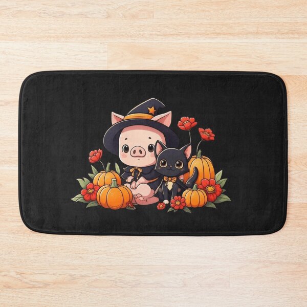 Item preview, Cute Chibi Pig with Black Cat – Funny Kawaii Halloween Design designed and sold by ColorSplash123.