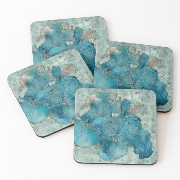 Item preview, Blue Teal Gold Abstract in Alcohol Ink on Tile designed and sold by The Elderberry Blossom.