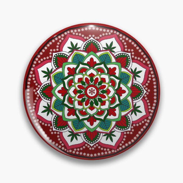 Item preview,  Christmas festive floral red green holidays snowflake ornament mandala pattern designed and sold by DivineMandala.