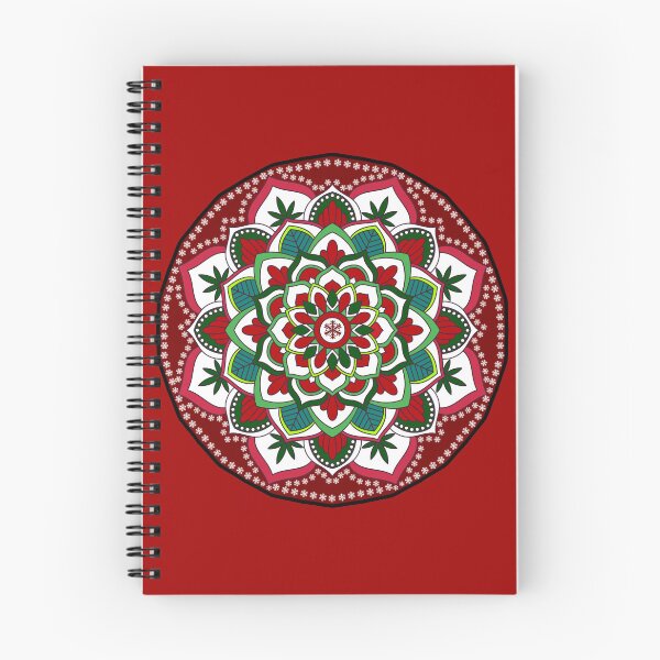 Item preview,  Christmas festive floral red green holidays snowflake ornament mandala pattern designed and sold by DivineMandala.