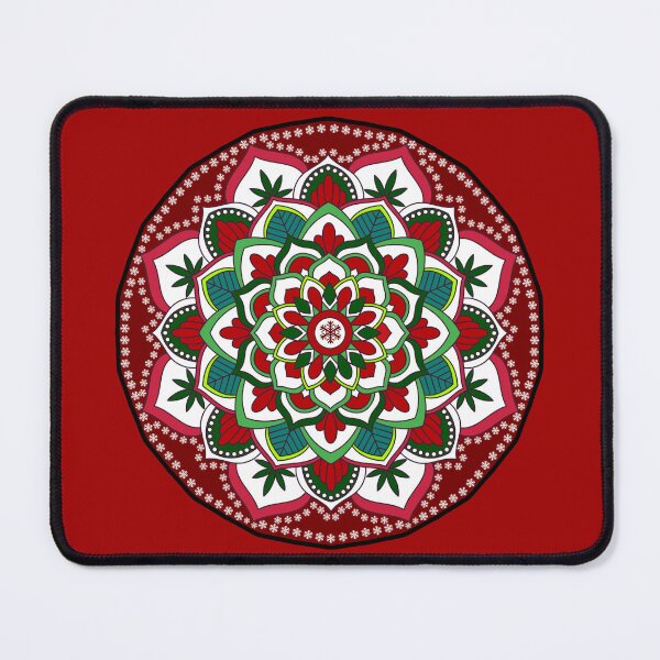 Item preview, Christmas festive floral red green holidays snowflake ornament mandala pattern designed and sold by DivineMandala.