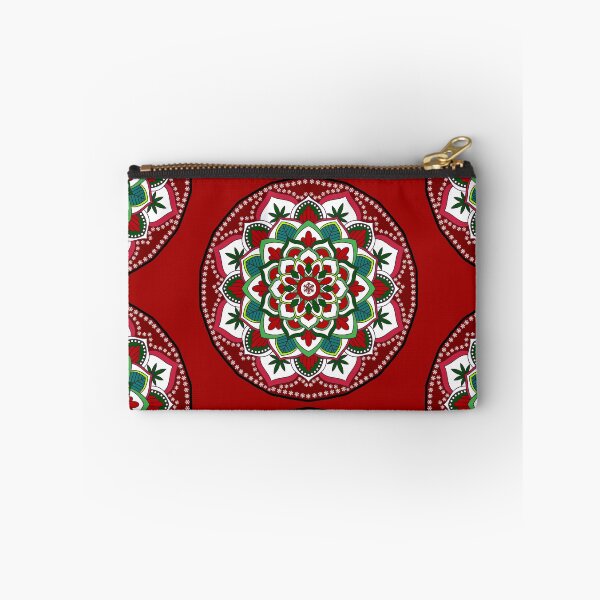 Item preview,  Christmas festive floral red green holidays snowflake ornament mandala pattern designed and sold by DivineMandala.