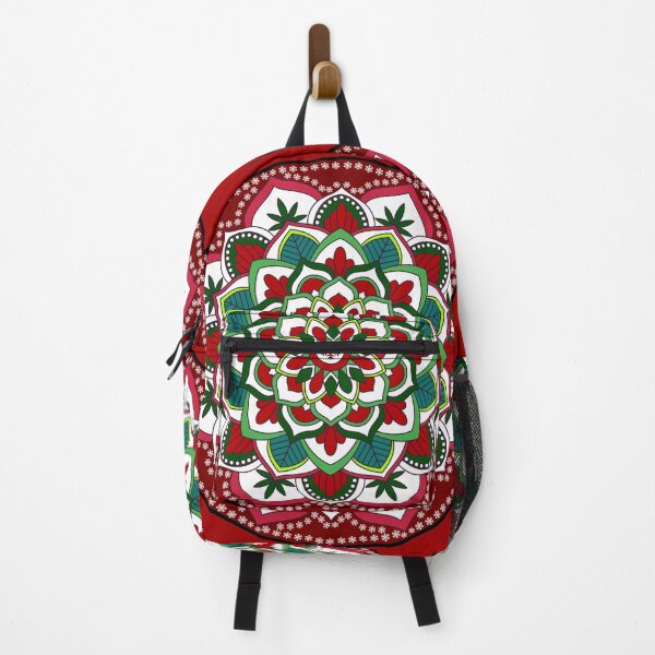Item preview, Christmas festive floral red green holidays snowflake ornament mandala pattern designed and sold by DivineMandala.