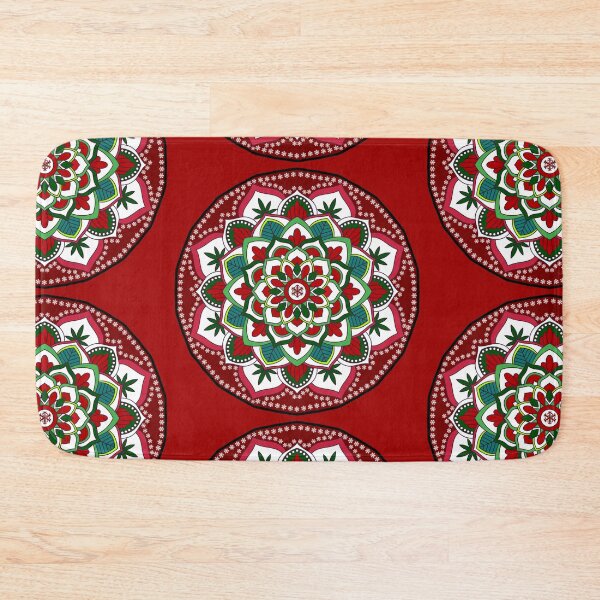 Item preview,  Christmas festive floral red green holidays snowflake ornament mandala pattern designed and sold by DivineMandala.