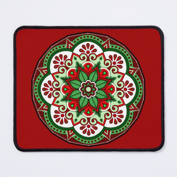 Item preview, Floral Christmas festive red green holidays snowflake ornament mandala pattern designed and sold by DivineMandala.