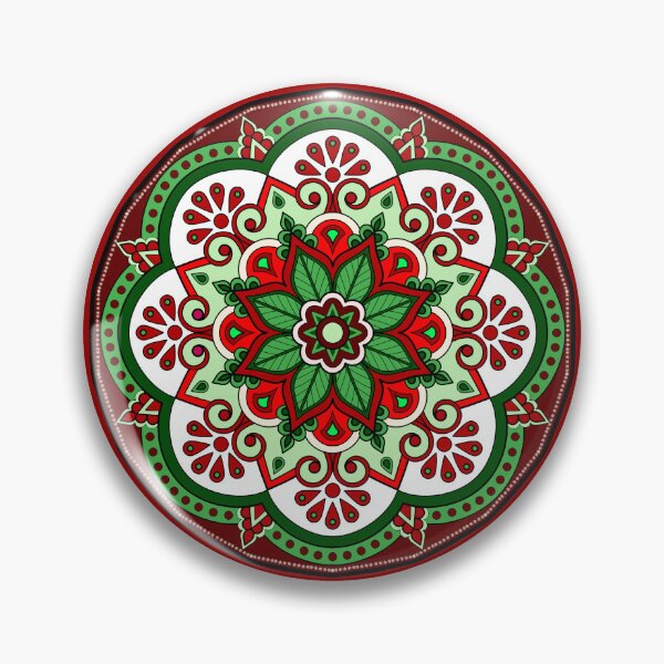 Item preview, Floral Christmas festive red green holidays snowflake ornament mandala pattern designed and sold by DivineMandala.