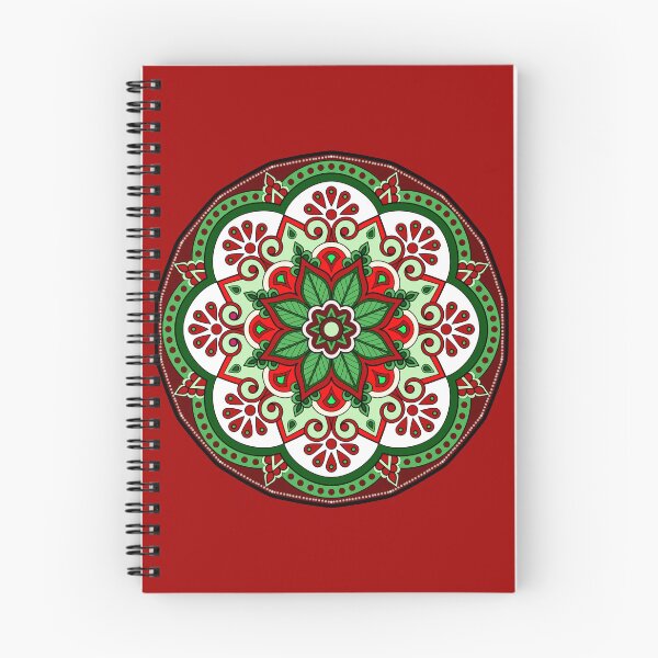 Item preview, Floral Christmas festive red green holidays snowflake ornament mandala pattern designed and sold by DivineMandala.