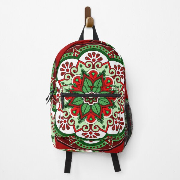 Item preview, Floral Christmas festive red green holidays snowflake ornament mandala pattern designed and sold by DivineMandala.