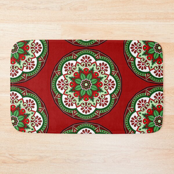 Item preview, Floral Christmas festive red green holidays snowflake ornament mandala pattern designed and sold by DivineMandala.