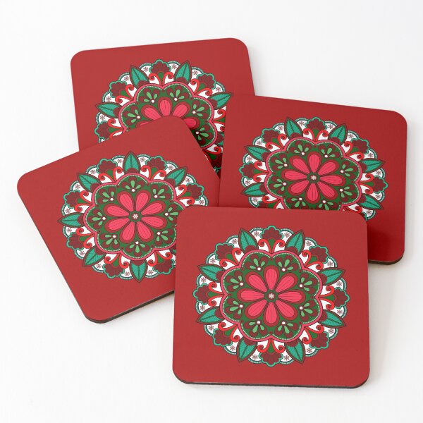 Item preview, Merry Christmas festive red green holidays snowflake ornament mandala pattern designed and sold by DivineMandala.