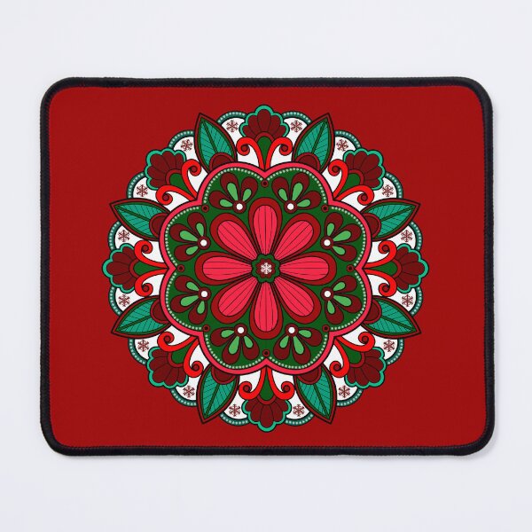 Item preview, Merry Christmas festive red green holidays snowflake ornament mandala pattern designed and sold by DivineMandala.