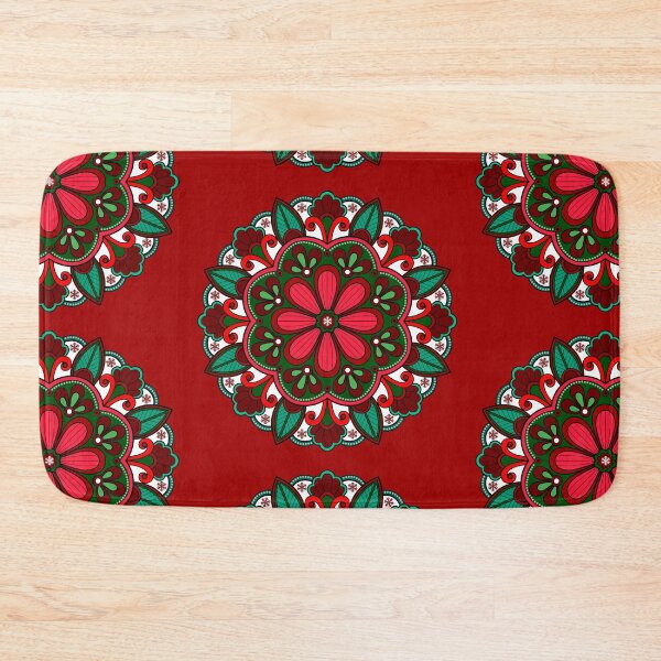 Item preview, Merry Christmas festive red green holidays snowflake ornament mandala pattern designed and sold by DivineMandala.