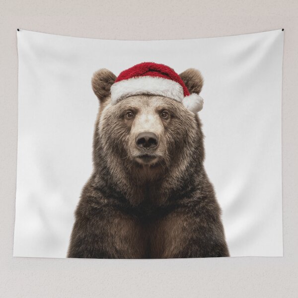 Item preview, Grizzly Bear with Christmas Hat – Festive Animal Xmas Design designed and sold by LazyOwlStore.