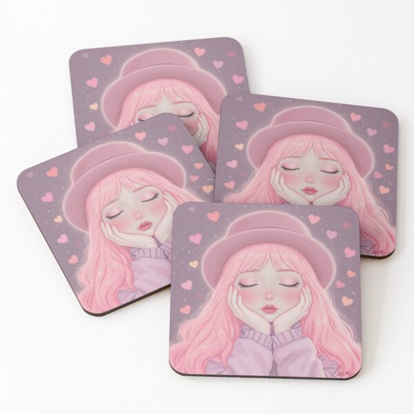 Item preview, Dreamy Pink Girl with Hearts designed and sold by MoodCreations.