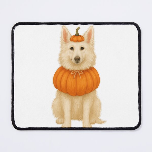 Item preview, White Swiss Shepherd Dog in Pumpkin Costume – Cute Halloween Autumn Design designed and sold by GoodyPaws.