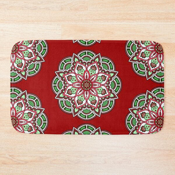 Item preview, Holidays Christmas festive red green snowflake ornament mandala pattern designed and sold by DivineMandala.