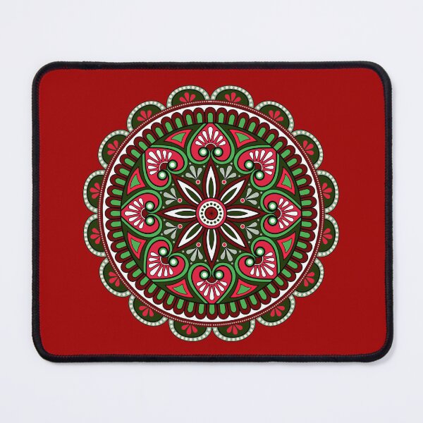 Item preview, Red Floral Christmas festive green holidays snowflake ornament mandala pattern designed and sold by DivineMandala.