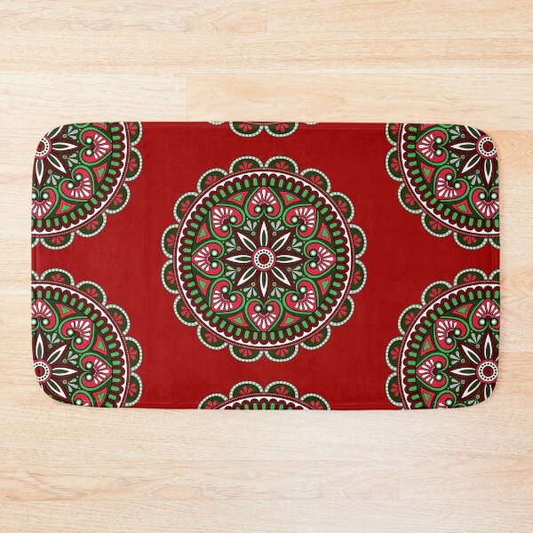 Item preview, Red Floral Christmas festive green holidays snowflake ornament mandala pattern designed and sold by DivineMandala.