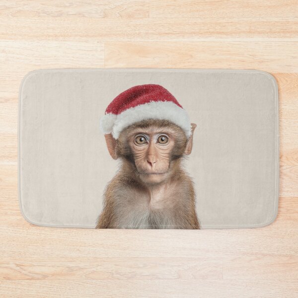 Item preview, Monkey with Christmas Hat – Festive Animal Xmas Design designed and sold by LazyOwlStore.