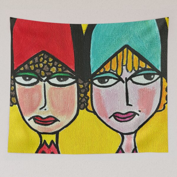 Item preview, Colorful Women – Retro Pop Portrait of Two Women: The Sisters designed and sold by CathPainting.