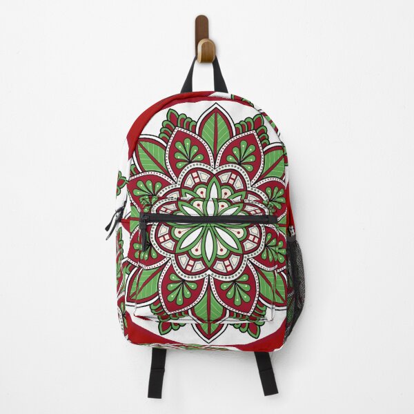 Item preview, Xmas Red Floral Christmas festive green holidays snowflake mandala pattern designed and sold by DivineMandala.