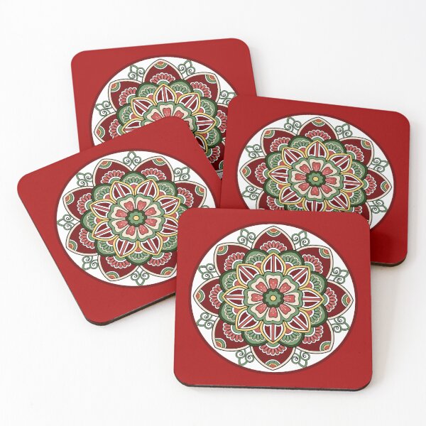Item preview, Seasonal Red Floral Christmas festive green holidays snowflake mandala pattern designed and sold by DivineMandala.