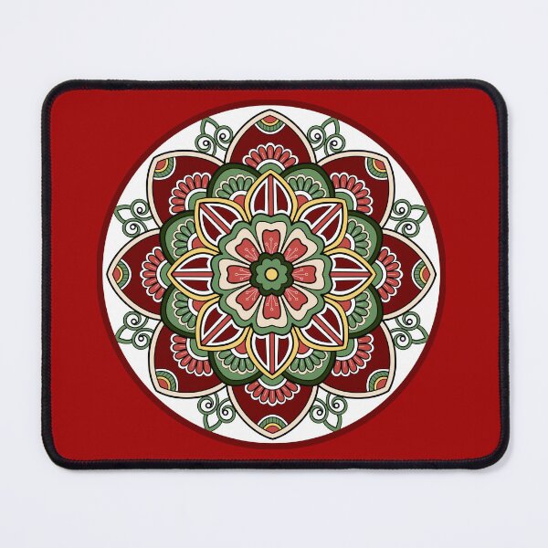 Item preview, Seasonal Red Floral Christmas festive green holidays snowflake mandala pattern designed and sold by DivineMandala.