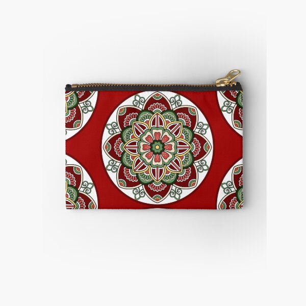 Item preview, Seasonal Red Floral Christmas festive green holidays snowflake mandala pattern designed and sold by DivineMandala.