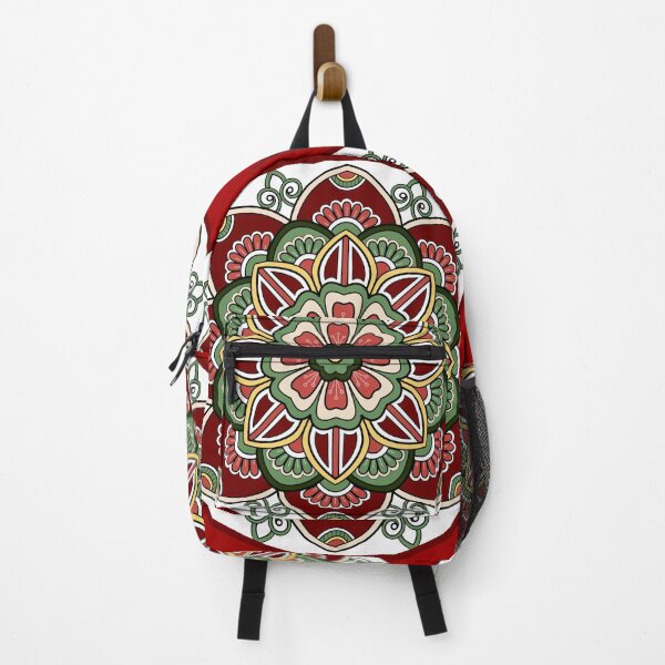 Item preview, Seasonal Red Floral Christmas festive green holidays snowflake mandala pattern designed and sold by DivineMandala.