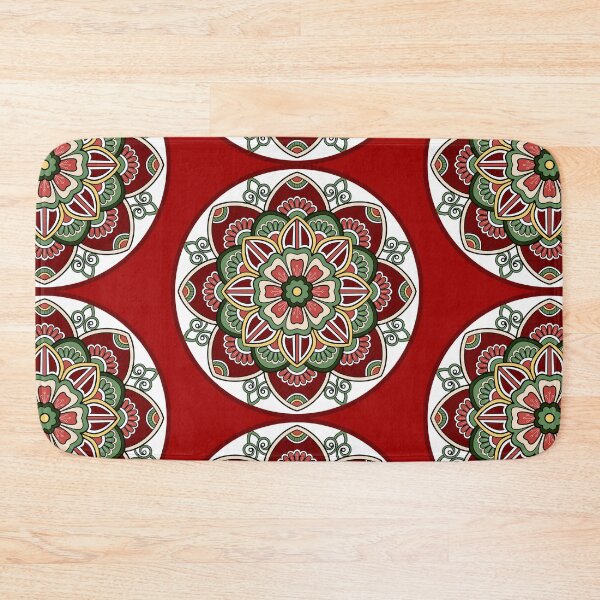 Item preview, Seasonal Red Floral Christmas festive green holidays snowflake mandala pattern designed and sold by DivineMandala.
