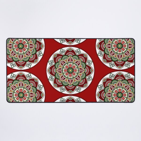 Item preview, Seasonal Red Floral Christmas festive green holidays snowflake mandala pattern designed and sold by DivineMandala.