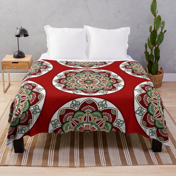 Item preview, Seasonal Red Floral Christmas festive green holidays snowflake mandala pattern designed and sold by DivineMandala.