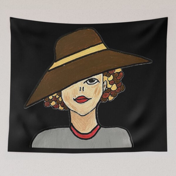 Item preview, Woman with Retro Hat – Vintage Portrait Painting designed and sold by CathPainting.