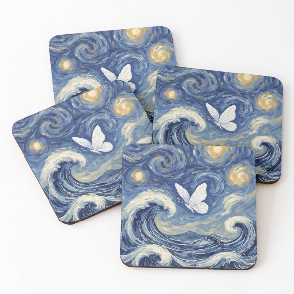 Item preview, Starry Night Waves & Butterfly — Celestial Ocean Art Print designed and sold by DreamiCanvas.
