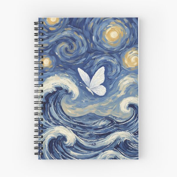 Item preview, Starry Night Waves & Butterfly — Celestial Ocean Art Print designed and sold by DreamiCanvas.