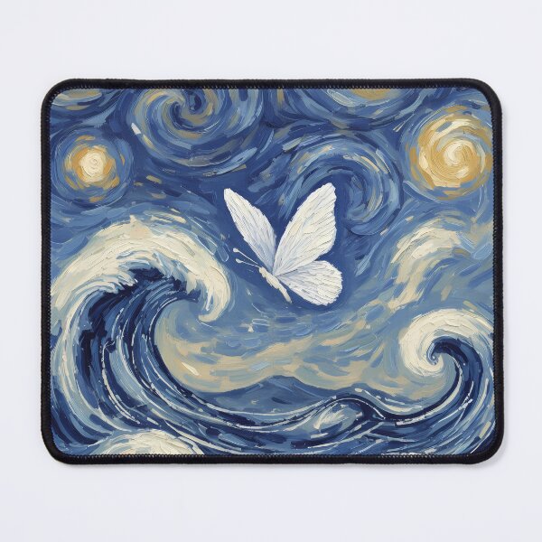 Item preview, Starry Night Waves & Butterfly — Celestial Ocean Art Print designed and sold by DreamiCanvas.