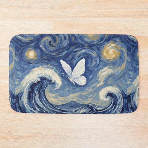 Item preview, Starry Night Waves & Butterfly — Celestial Ocean Art Print designed and sold by DreamiCanvas.