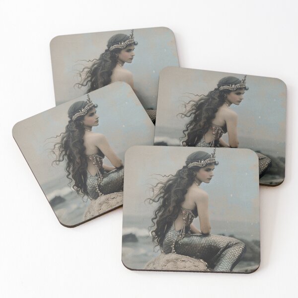 Item preview, Antique Jeweled Mermaid on the Rocks designed and sold by SpecInkStudio.