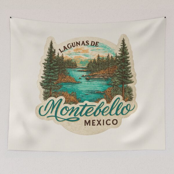 Item preview, Lagunas de Montebello Mexico Vintage Travel Sticker - Retro Lakes & Forest Design designed and sold by Blurbean.
