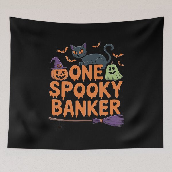Item preview, One spooky Banker funny Halloween spooky Banker cat ghost designed and sold by BiellaSar.